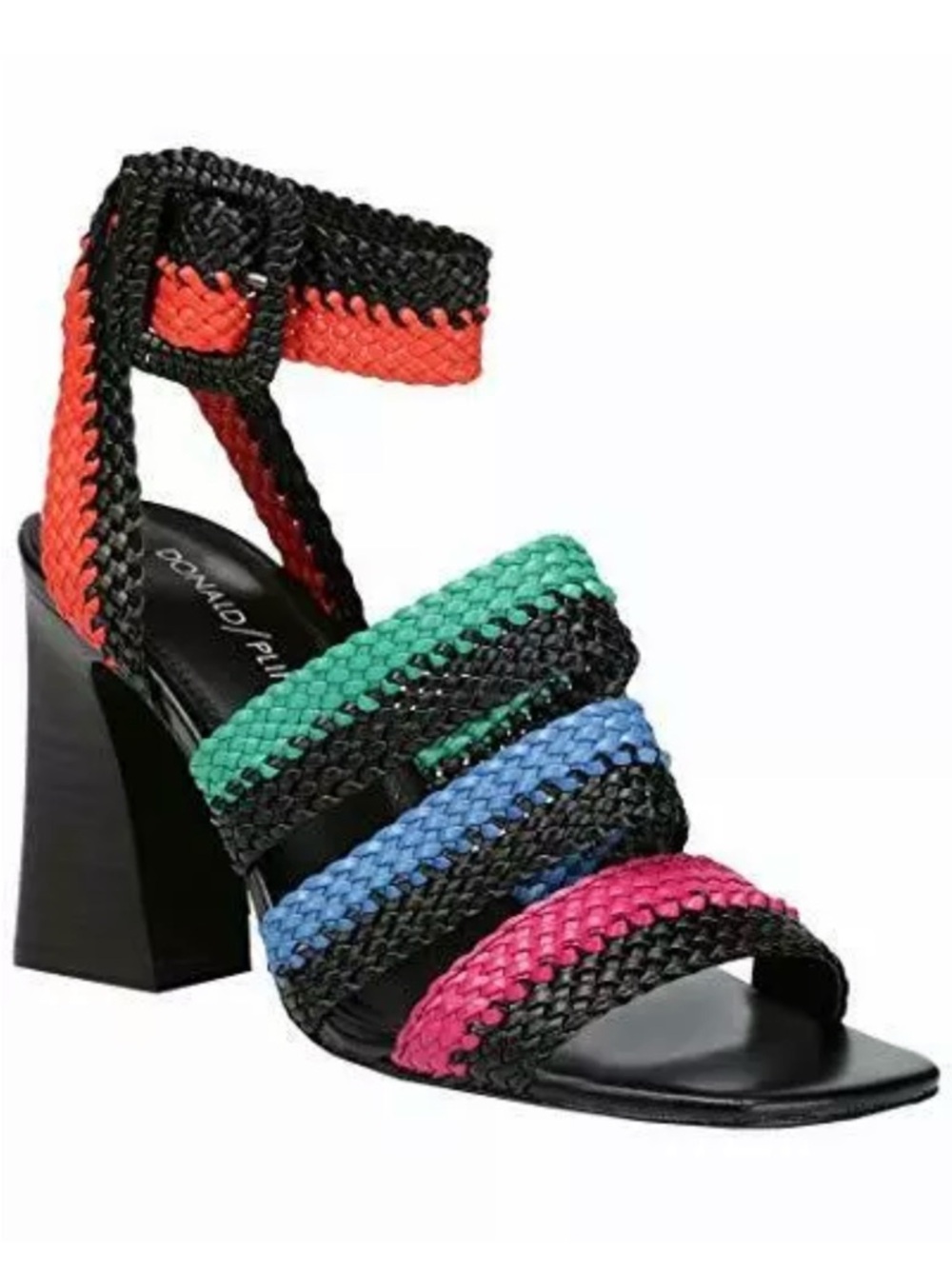 Colorblock Braided Ankle-Strap Sandal - Black Multi Size 6